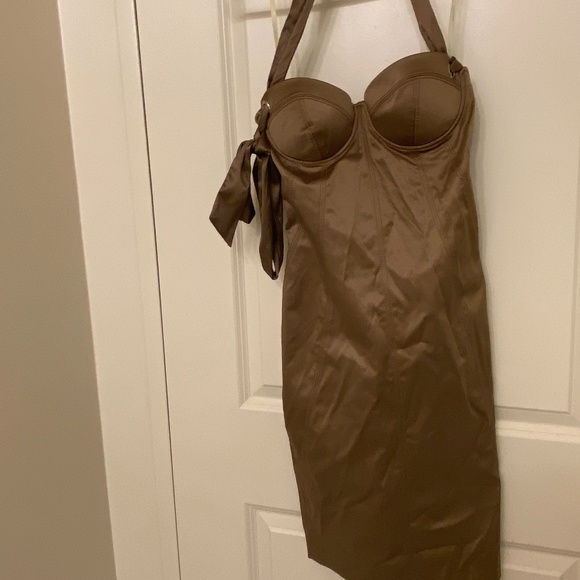 *Satin Champagne Taupe Brown Halter Lace up dress.*-size 2. - Picture 2 of 3